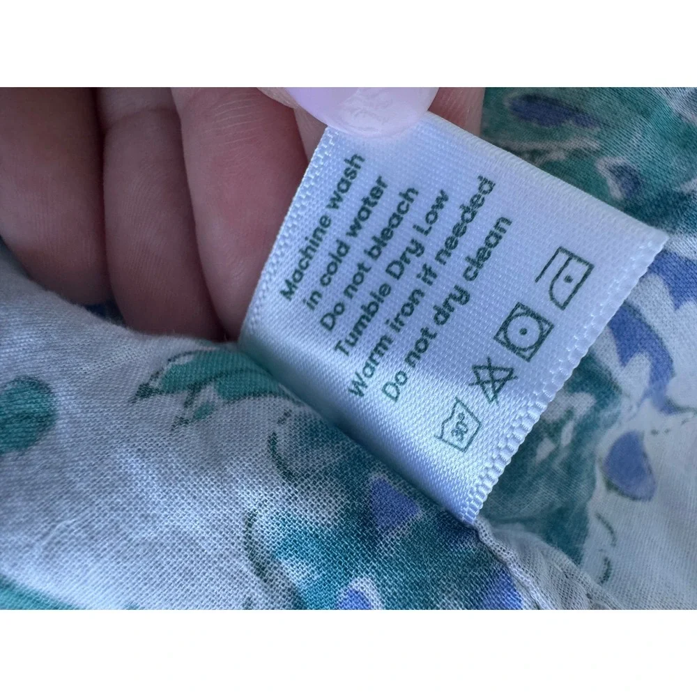 Roller Rabbit Blue Green Block Print Floral Cotton Pajama Top M Boho Prep pocket